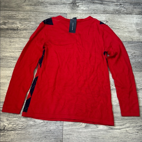 Tommy Hilfiger Women's Red and Blue Argyle V-Neck Sweater - Picture 3 of 3